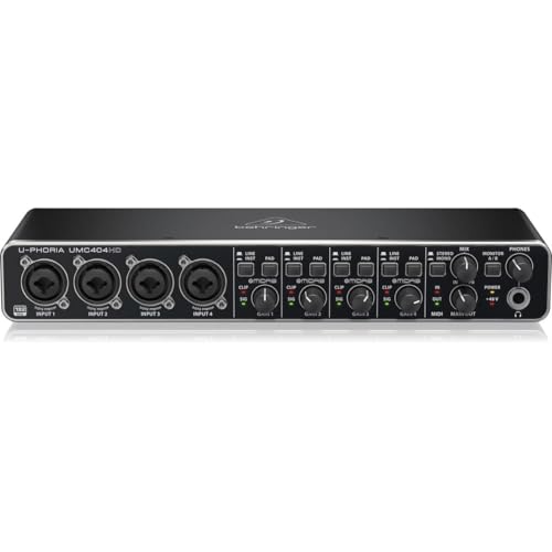 Behringer U-PHORIA UMC404HD Audiophile 4x4, 24-Bit/192 kHz USB Audio/MIDI Interface with Midas Mic Preamplifiers