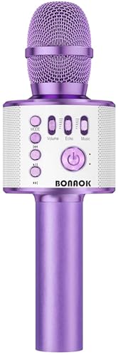 BONAOK Wireless Bluetooth Karaoke Microphone, 3-in-1 Portable Handheld Mic Speaker Machine for All Smartphones, for Girls Boys Kids Adults All Age Q37(Light Purple) - color: Light Purple