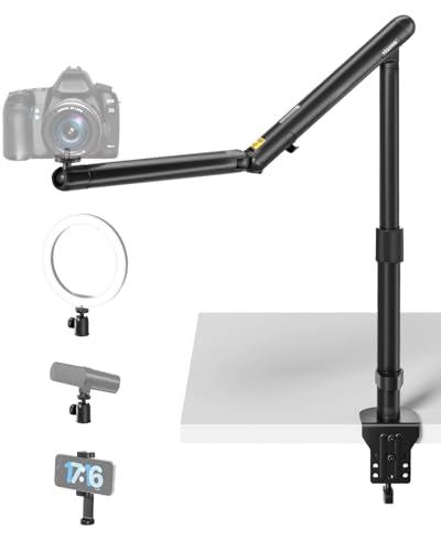 Viozon Overhead Camera Mount, Overhead Phone Stand, Flexible Aluminum Alloy Spring Arm with 360° Ball Head,1/4"&3/8" Interface for DSLR Camera/Rrojector/Microphone/Ring Light/Webcam/Phone