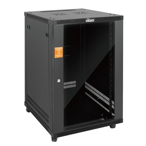 Tecmojo 18U Wall Mount Rack,18U Rack 23.6 Inch Depth,Hold Up to 176 Lbs,Server Rack with Casters,Enclosed Network Cabinet for 19 Inch Network,Server and AV Gear,Glass Door(Elite Collection) - size: 18U/23.6in Depth/Glass Door