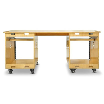 Sound Town Studio Desk Workstation with Dual 13U Side Rack Cabinets, Slide-Out Trays, Casters, for Recording Rooms and Home, Solid Carbonized Bamboo (SDRK-WS69CB) - size: 2X13U(3U Top+10U Lower),Carbonized Bamboo