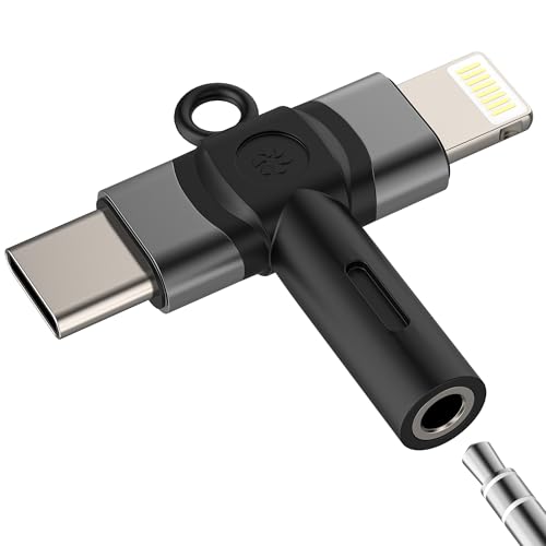 Lightning USB C to Aux 3.5mm Audio Adapter for iPhone 17 16 15 14 13 Pro Max (2in1) Microphone Headphone Jack Female Dongle Cable Car Splitter Port Compatible with Samsung S25 for Ipad Plug