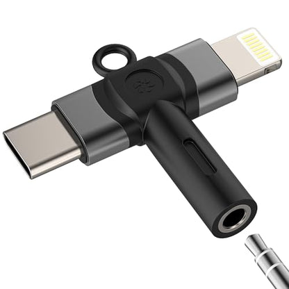 Lightning USB C to Aux 3.5mm Audio Adapter for iPhone 17 16 15 14 13 Pro Max (2in1) Microphone Headphone Jack Female Dongle Cable Car Splitter Port Compatible with Samsung S25 for Ipad Plug