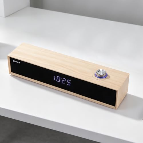 Sanyun SW012 Desktop PC Soundbar, USB-C for Power and Audio & Bluetooth 5.4 | Music & Conference Modes, MDF Wood Cabinet with Clock Display, Built-in 16bit DAC, Clear balanced sound, Plug and Play, White - color: White