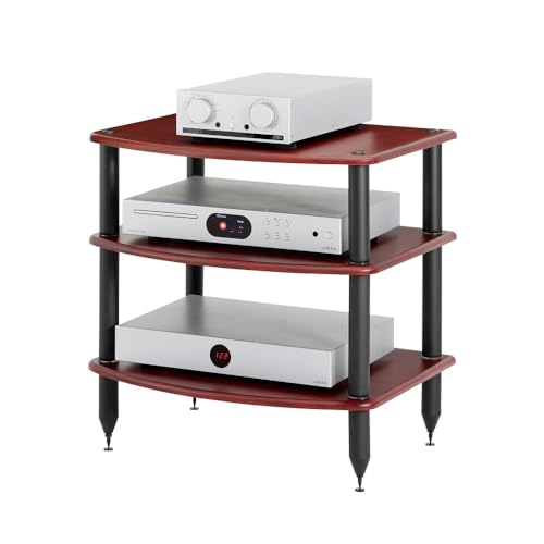 Pangea Audio Vulcan Three Shelf Audio Stereo Rack, Media Stand, and Components Cabinet 3 Shelf Rosenut Red - color: Rosenut Red