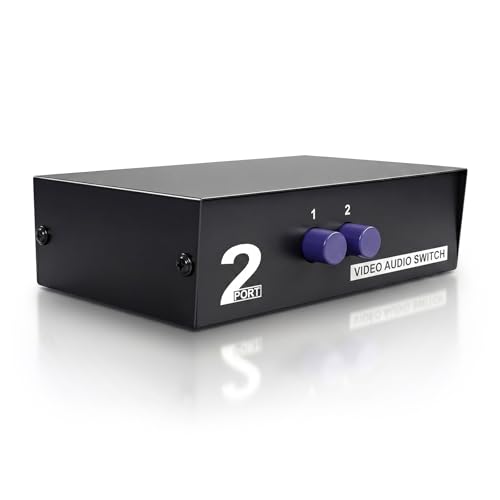 Duttek 2 Port RCA AV Switch Box, 2 in 1 Out Composite Video Audio Selector, RCA Switcher for DVD, Game Console, STB to TV