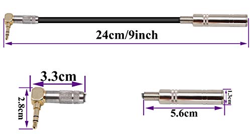 90 Degree 1/8 to 1/4 Stereo Adapter Cable, TRS 90 Degree 3.5mm Male to 6.35mm Female Stereo Audio Adapter for Amplifiers, Guitar,Home Theater Devices,Laptop etc.(9inch/24cm - size: 9 inch / 24 cm