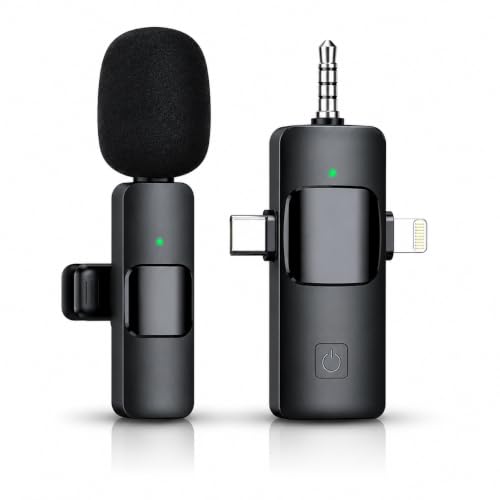 3 in 1 Wireless Lavalier Microphone for iPhone, iPad, Android, Camera,12-Hour Battery, mini Noise Reduction Recording Mic 2.4G Ultra-Low Delay, Microphone for Vlog/ TikTok/YouTube Live Stream( 1 Mic) - size: 1 MIC