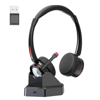 Bluetooth Headset with Microphone & Mute Button, 40H Working Time, Noise Canceling Wireless Headset with USB Adapter for PC Work Office Laptop Teams Conference Meeting Call Center - color: BNG890DBT