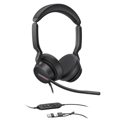 Yealink UH46 Wired Headset,USB-C/A,3-Mic AI Noise Cancelling,Inline Control | Dual-Ear Headphones,Teams/Zoom Certified,Plug & Play for PC/Laptop/Phone, 7ft Cable, Call Center, Work from Home, Dynamic EQ