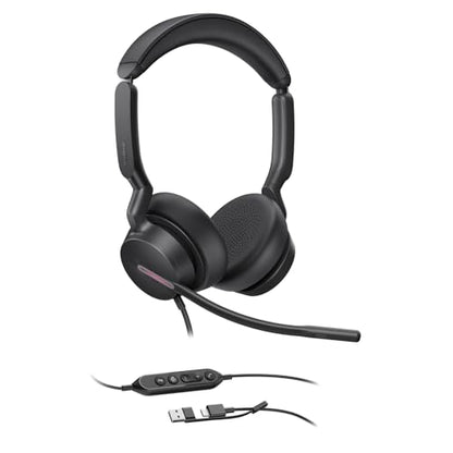 Yealink UH46 Wired Headset,USB-C/A,3-Mic AI Noise Cancelling,Inline Control | Dual-Ear Headphones,Teams/Zoom Certified,Plug & Play for PC/Laptop/Phone, 7ft Cable, Call Center, Work from Home, Dynamic EQ