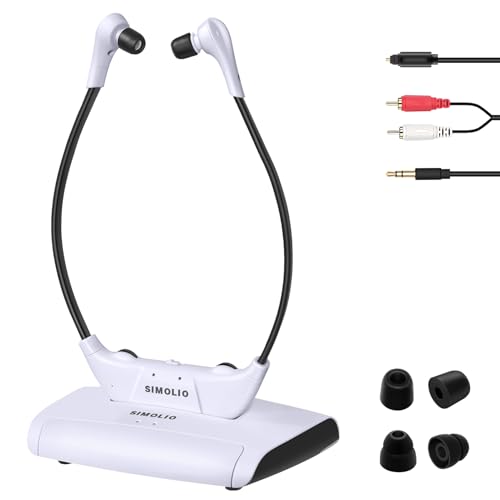SIMOLIO TV Headphones Wireless for Seniors, Headset for Elderly SM-823D Pro | Loud & Clear Voice, L/R Balance & Tone Control, OPT By-pass to Soundbar, 14 Hrs Rechargeable Battery, Ambient Mode, 50M Range
