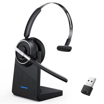 Bluetooth Headset, Wireless Headset with Microphone for PC, V5.2 Computer Headset with Noise Cancelling Mic, USB Dongle, Charging Base & Mute Button for Work, Cell Phones, Computer (Black) - color: Black