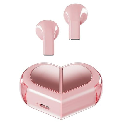 Xmenha Pink Heart Wireless Earbuds for Girls Kids, Cute Small Mini Tiny Invisible Earbuds Wireless Bluetooth for Small Ears Canals Women Rose Gold Kawai Blue Tooth Ear Buds for iPhone Android - color: Pink