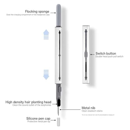 Cleaning Kits for Airpods Pro 1 2 3 Multi-Function Cleaner Pen Soft Brush for Bluetooth Earphones Case Cleaning Tools for iPhone 16 15 Pro Max Lego Camera Lens (White).