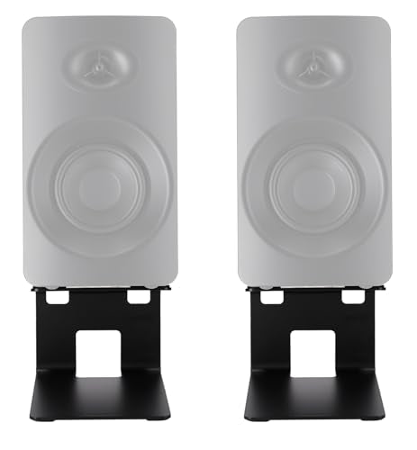 Rockville SR4 Speaker Riser Stands for 4" Desktop Speakers, Black, Pair | For Monitors, 5-Degree Tilt, 3mm Steel, 30 lb Capacity, Anti-Slip De-Coupling Pads, C-Shaped, 5" Height