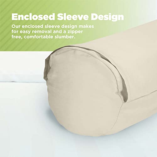 Bean Products Natural Cotton Neck Roll Pillowcase for 6" Dia x16 | Washable Neck Roll Pillowcase, 300 Thread Count, Zipper Free, With Duvet Flap That Keeps The Pillow In - Made in USA - color: Natural (Sateen Weave), size: 6" x 16"