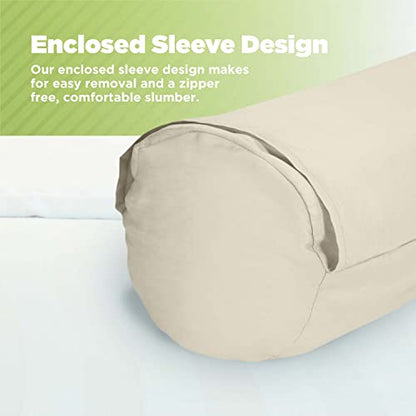 Bean Products Natural Cotton Neck Roll Pillowcase for 6" Dia x16 | Washable Neck Roll Pillowcase, 300 Thread Count, Zipper Free, With Duvet Flap That Keeps The Pillow In - Made in USA - color: Natural (Sateen Weave), size: 6" x 16"