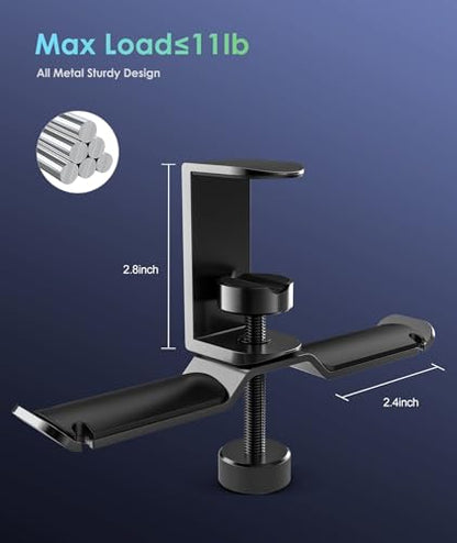 6amLifestyle Dual Rotatable Headphone Stand Hanger Under Desk Clamp Headset Holder Aluminum Load up to 11lb Headset Stand Hanger Compatible with Universal Headphones, Black 6A-13BK - color: Black
