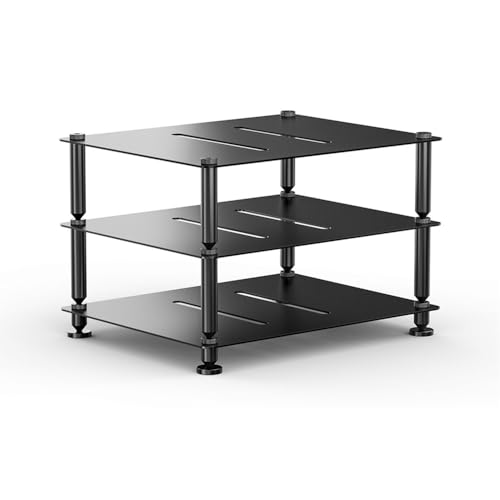 Aluminum Audio Rack Stand 3 Tier Desktop HiFi Shelf for Amplifier, Ventilated Modular Storage Rack, Small Audio-Video Media Cabinet(Black) - color: Black