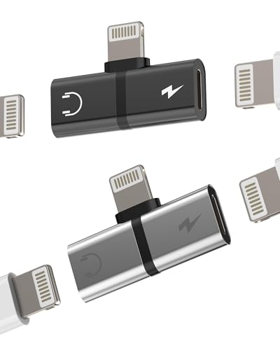 Lightning Jack Adapter for iPhone 11 12 13 14 Pro for ipad Pack of 2 Headphone Charger Connector to Audio AUX Splitter Cable Earphones Port Accessory Car Tablet AUX