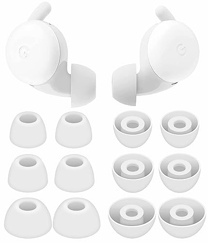 6 Pairs Compatible with Pixel Buds A-Series Ear Tips, Replacement Silicone Rubber Earbuds Gel Earplug Wing Fit in Case Accessories Compatible with Google Pixel Buds A Series - S/M/L White - color: silicone white