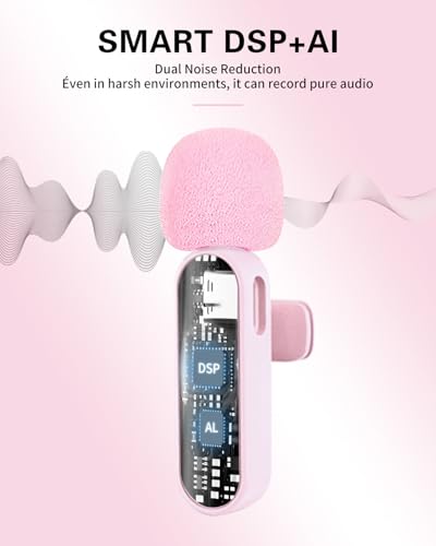 Wireless Lavalier Microphone for iPhone, Android, Camera, Mini Microphone with Noise Reduction, 4 Mic for Video Recording, Podcasts, YouTube