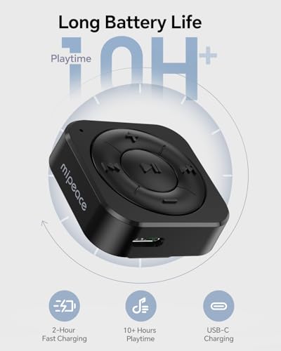 MIPEACE Headphone Bluetooth Adapter for Wired Headphones, Black | Receiver only, not transmitter, Bluetooth 5.3, built-in mic, clip-on, USB-C pass-through charging, 10+ hr playtime