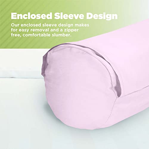 Cotton Neck Roll Pillowcase - Hypoallergenic and Smooth Natural Fabric Pillow Protector - Soft and Breathable Sateen Weave Pillow Cover with Enclosed Sleeve Design - Made in USA - Pink, 6" x 16" - color: Pink (Sateen Weave), size: 6" x 16"