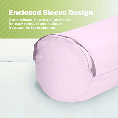 Cotton Neck Roll Pillowcase - Hypoallergenic and Smooth Natural Fabric Pillow Protector - Soft and Breathable Sateen Weave Pillow Cover with Enclosed Sleeve Design - Made in USA - Pink, 6" x 16" - color: Pink (Sateen Weave), size: 6" x 16"