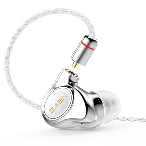 BASN Metalen 4 Drivers in-Ear Monitor Headphones, Wired Earbuds, White | 2BA+2DD Musicians Noise Isolating IEMs with Deep Bass, Two Detachable MMCX Cables with Case for Singers,Drummers,Bassists - color: White