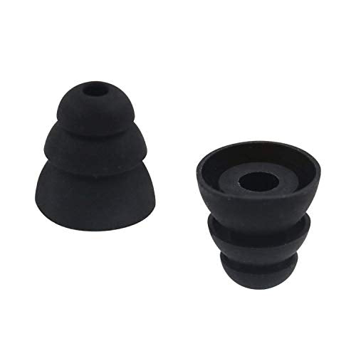 6 Pairs Replacement Triple Flange Conical Ear Tips Earbuds Eartips Silicone Buds for Most in Ear Headphones (Sony Senso Powerbeats Jaybird etc.) Black [S/M/L 3 Size] (3flange Tips 3)