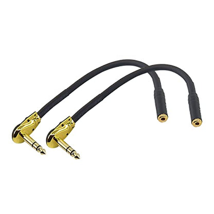 WJSTN Right Angle 1/4 TRS to 3.5mm Adapter Cable 6.35mm 1/4 Male to 3.5mm 1/8 Female Stereo Headphone Adapter 6in 2-Pack