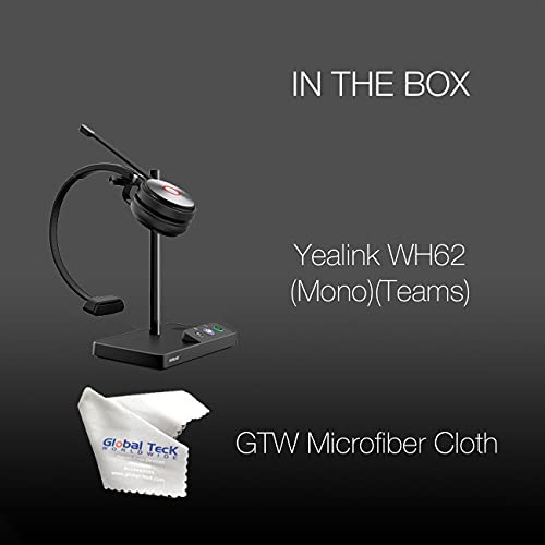 Yealink WH62 Teams Certified Headset with Headphones Stand Charger, Connects to Deskphone, PC/Mac, Made for Video Meeting on Teams, Zoom, RingCentral, Webex, Meet, Global Teck Microfiber Included