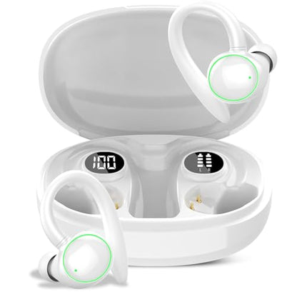 Wireless Earbuds, Bluetooth 5.4 Headphones Sport Over Ear Buds With ENC Mic | ENC Noise Cancelling Mic, 48H, Wireless Earphone With Earhooks, Stereo Deep Bass, IP7 Waterproof Headset for Workout, White - color: White