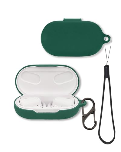 Case for JBL SoundGear Sense Open-Ear Headphones (Dark Green) | Soft Silicone Protective Cover with Carabiner and Lanyard, Shockproof - color: Dark Green