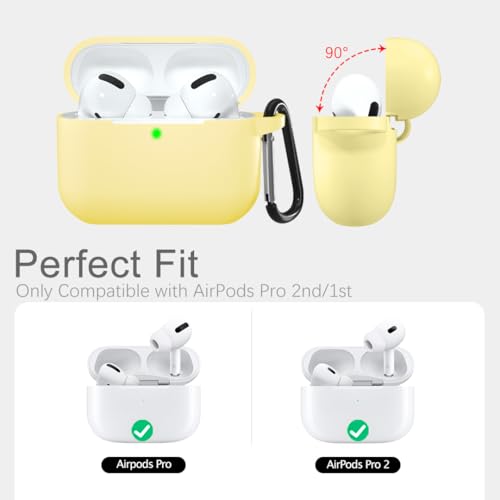 Lerobo for AirPods Pro 2 Case with Keychain, Cream Yellow | Silicone Protective Cover Compatible with Apple AirPod Pro 2nd/1st Case for Women Men, Scratchproof, Shockproof, Dustproof - color: Cream Yellow