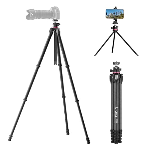 ULANZI TZ01 Carbon Fiber Tripod 64.2inch, 2-in-1 Detachable Center Column Mini Tripod, Camera Stand with 360° Ball Head, Uka Quick Release, 2.43lb Lightweight Travel Tripod for Camera/Phone