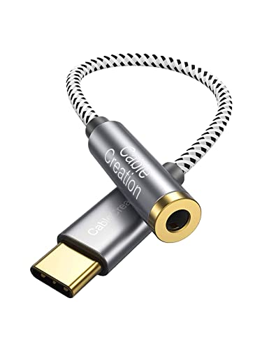 CableCreation USB C to 3.5mm Audio Adapter,0.33FT USBC to Headphone Adapter | USB C to Aux 24bit/96kHz HiFi DAC Cable for iPhone 16 15 Pro Max/15 Pro/15 Plus, iPad, Galaxy S24 S23 Ultra, Pixel 9 - style: USB C+3.5mm Audio (1-Port)