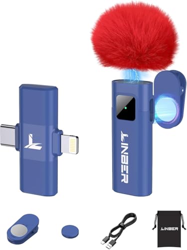 Wireless Lavalier Microphone for iPhone, Noise Cancelling - color: Blue, style: A2 (1TX+1RX)