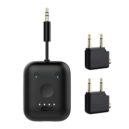 MEE audio Connect Air in-Flight Bluetooth Wireless Audio Transmitter with 2-Pack Airplane Adapter, for up to 2 AirPods/Other Headphones; Works with All 3.5mm AUX Jacks, Black - color: Black