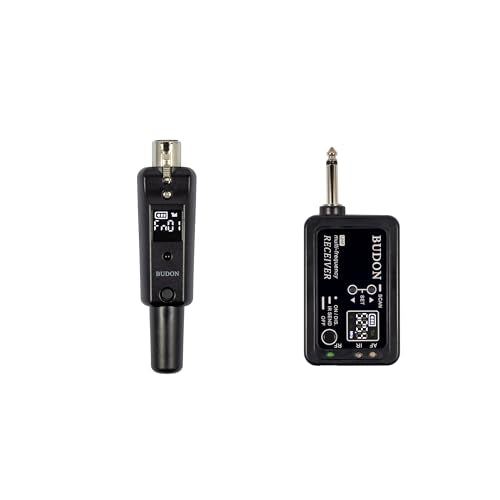 BUDON Wireless XLR Microphone Adapter, UHF Transmitter & Receiver with 99 Channels,164ft Range, Rechargeable for Converting Dynamic Mics to Wireless for PA Systems, Mixers & Cameras