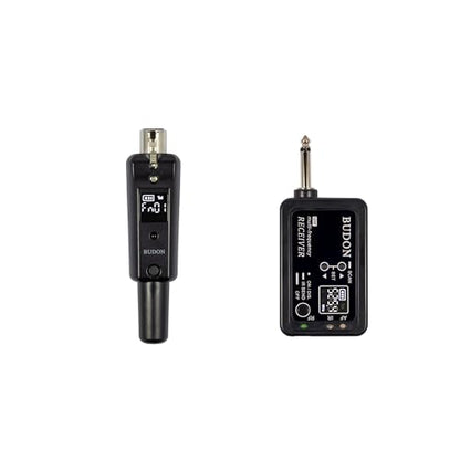 BUDON Wireless XLR Microphone Adapter, UHF Transmitter & Receiver with 99 Channels,164ft Range, Rechargeable for Converting Dynamic Mics to Wireless for PA Systems, Mixers & Cameras