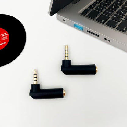 Right Angle 3.5mm TRRS Audio Adapter – 90° Gold-Plated Male to Female AUX Connector (2-Pack) for Headsets, MP3, Tablets, Controllers, and More