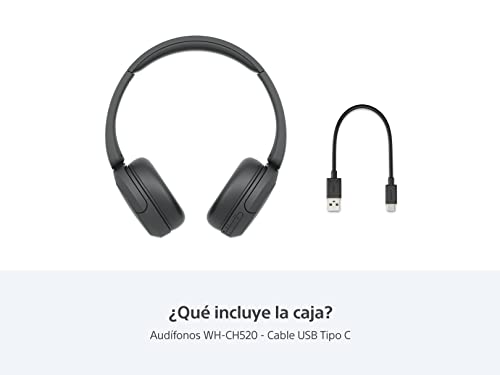 Sony WH-CH520 Wireless Bluetooth On-Ear Headphones with Microphone, Up to 50 Hours Battery Life with Quick Charge Function, Includes USB-C Charging Cable - Black - International Version (No Warranty) - color: Black