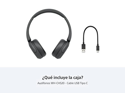 Sony WH-CH520 Wireless Bluetooth On-Ear Headphones with Microphone, Up to 50 Hours Battery Life with Quick Charge Function, Includes USB-C Charging Cable - Black - International Version (No Warranty) - color: Black