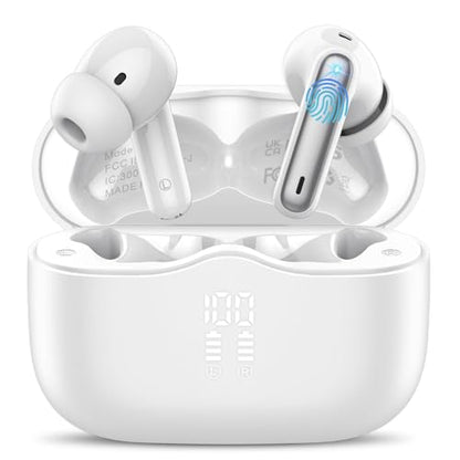 Wireless Earbuds, Bluetooth 5.4 Headphones in Ear with 4 ENC Noise Cancelling Mic, New Wireless Earphones HiFi Stereo Deep Bass 40H Playtime, In-Ear Bluetooth Earbuds LED Display IP7 Waterproof, White - color: White