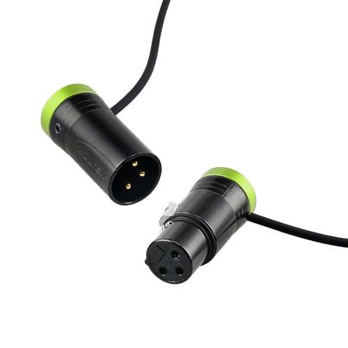 Uonecn Low-Profile XLR 3 Pin Male to Female Cable Original Connector Balanced Microphone Audio Cord Sommer SOD-14, Right Angle Short XLR Green 1M
