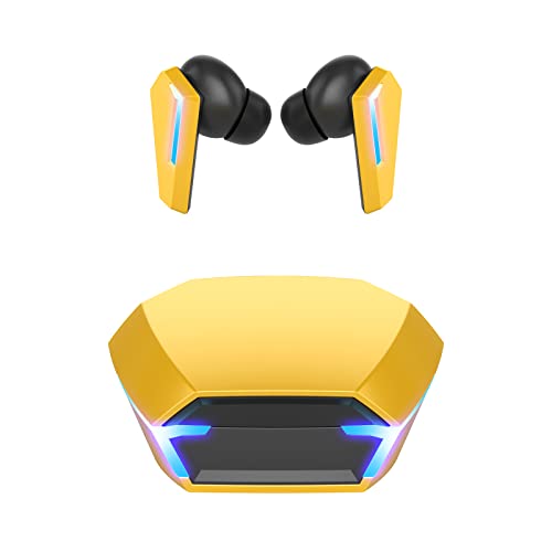 NW HANDA M10 Bluetooth Gaming Headphones True Wireless Earbuds with Bluetooth 5.2 HiFi Stereo Sound Microphone Game/Music Mode LED Light 40ms Ultra Low-Latency 24H Playtime Waterproof Earphones - color: Yellow