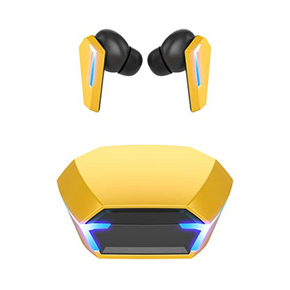 NW HANDA M10 Bluetooth Gaming Headphones True Wireless Earbuds with Bluetooth 5.2 HiFi Stereo Sound Microphone Game/Music Mode LED Light 40ms Ultra Low-Latency 24H Playtime Waterproof Earphones - color: Yellow